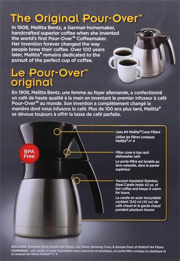 Melitta Pour-Over Coffee Brewer & Stainless Steel Carafe Set - Image 4