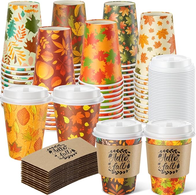 Mimorou 120 Pcs Thanksgiving Fall Cups Disposable Coffee Cups by Mimorou