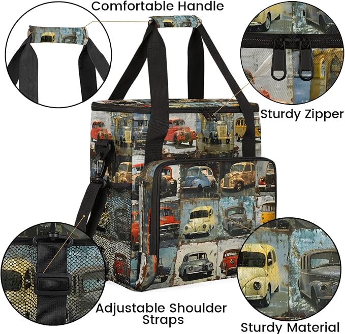 Vintage Car Theme Coffee Maker Carring Bag, Large Insulated Storage Organizer - Image 6
