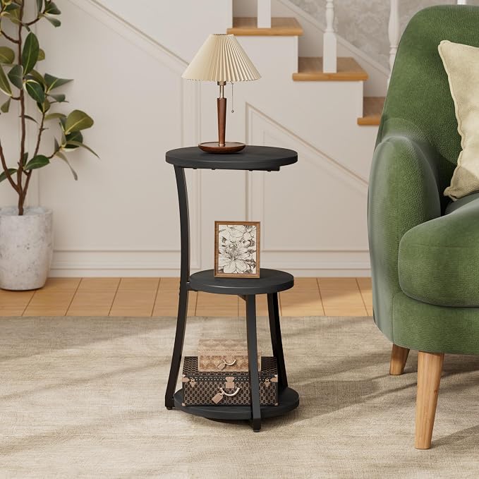 JUSTOGO Small Side Table, 3-Tier Round End Table - Image 2