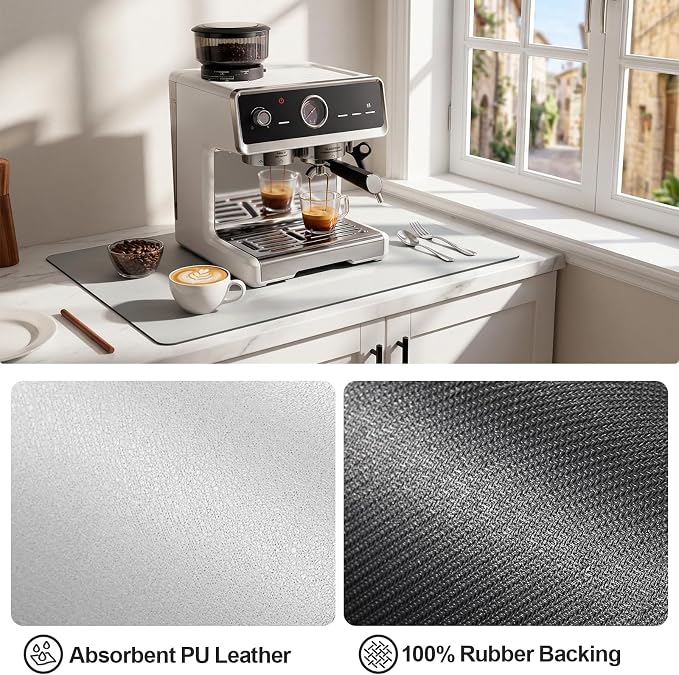 Ecotrim Absorbent Coffee Mat, Stain Hiding PU Leather Surface, Non-Slip Natural - Image 4