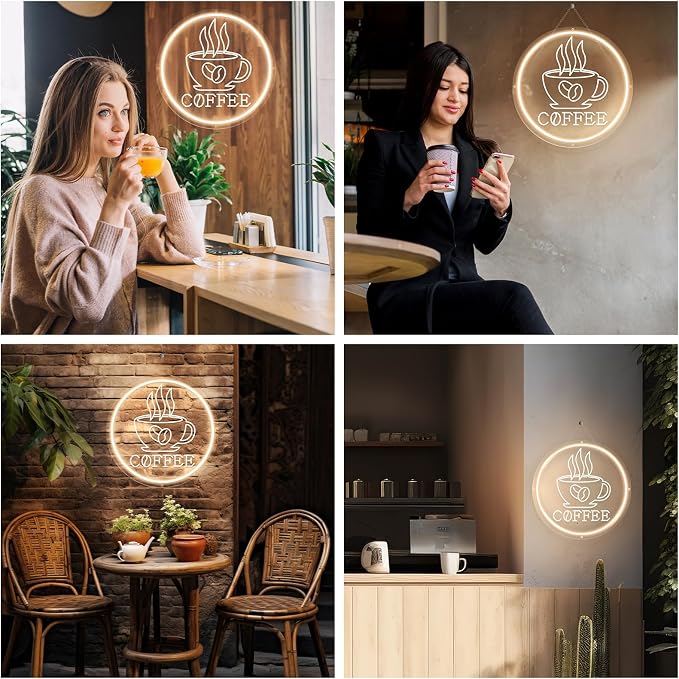 Neon Coffee Sign Warm White USB Powered Adjustable Lighting 3D Carved LED Neon - Image 8