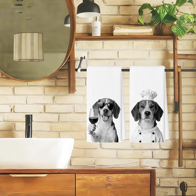 Funny Beagle Kitchen Towels Set of 2, Dog Kitchen Bar Accessories, Dog Chef - Image 4