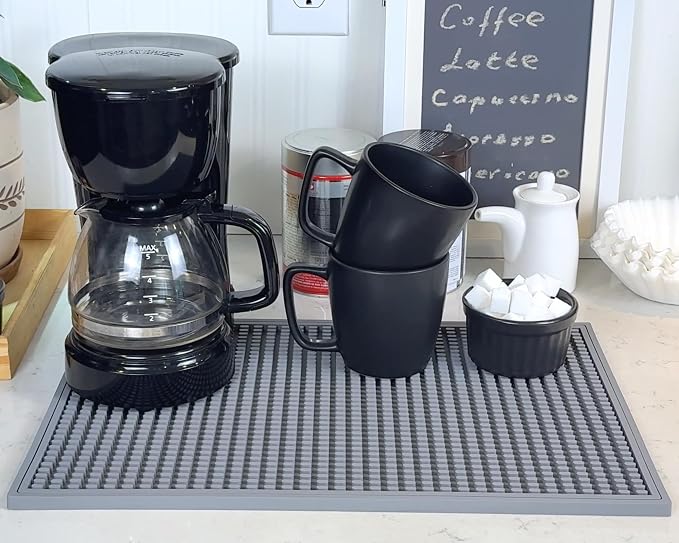 CALUVAR Gray Coffee Maker Mat for Countertop 18x12 in Silicone, Coffee Mat for by CALUVAR