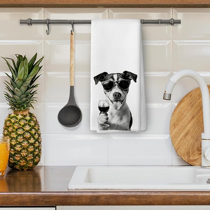 Funny Rat Terrier Wine Bar Kitchen Dish Towels, Rat Terrier Gifts - Image 4