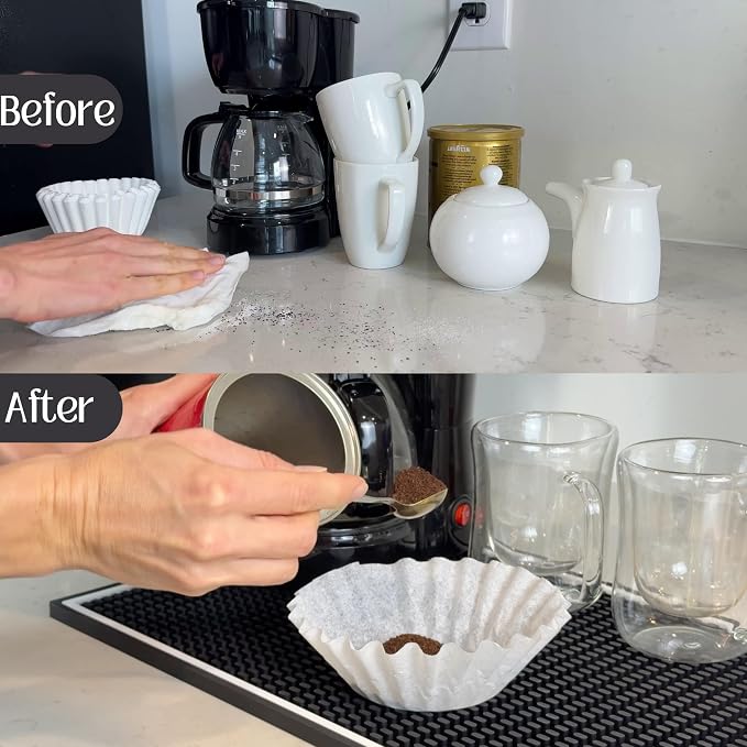 Coffee Bar Mat White Frame 18x12 in 2 Pack Silicone, Coffee Station Mat - Image 5