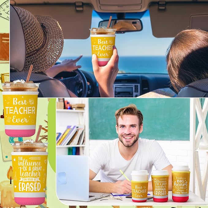 FoldTier 3 Pcs Teacher Appreciation Gifts Teachers Cup Sleeves Iced Coffee - Image 6