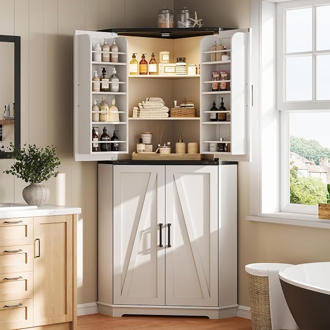 Dripex 71" White Farmhouse Corner Pantry Cabinet by Dripex