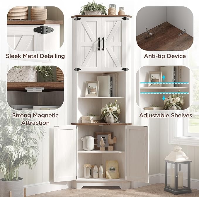 Vabches 68.9" Tall Corner Cabinet, Farmhouse Style Storage Cabinet - Image 3