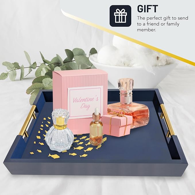 Navy Serving Tray with School of Golden Fish Design Gothic Ottoman Tray - Image 6
