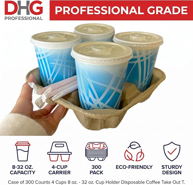Case of 300 Counts 4 Cups 8 oz. - 32 oz. Cup Holder Disposable Coffee Take Out - Image 4
