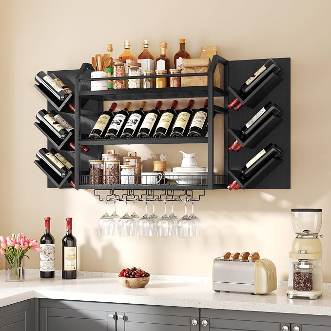 Hoctieon 48.6" Wall Mounted Wine Rack, 3 Tier Hanging Wine Racks - Image 5