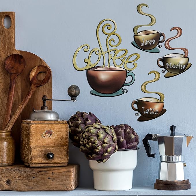 4 Pieces Metal Coffee Cup Wall Decor Coffee Bar Decor Cafe Themed Wall Art - Image 6