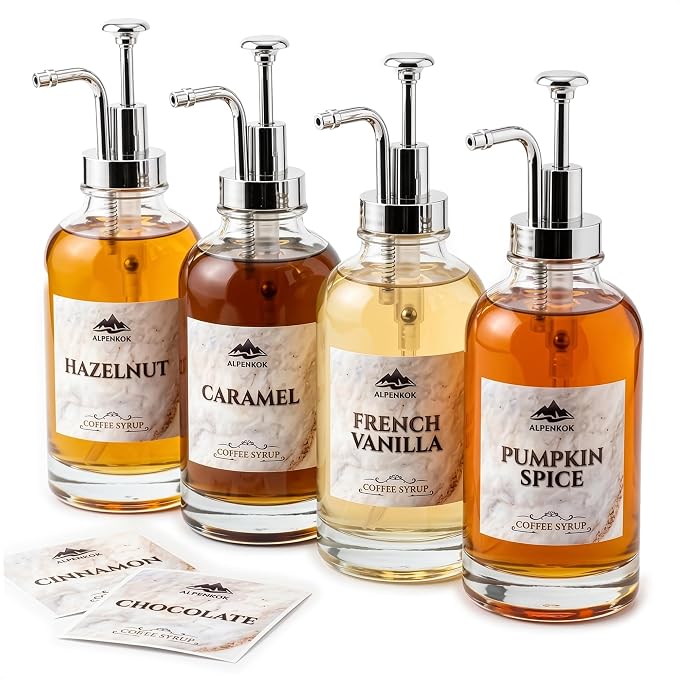 Set of 4 Glass Syrup Bottle by ALPENKOK