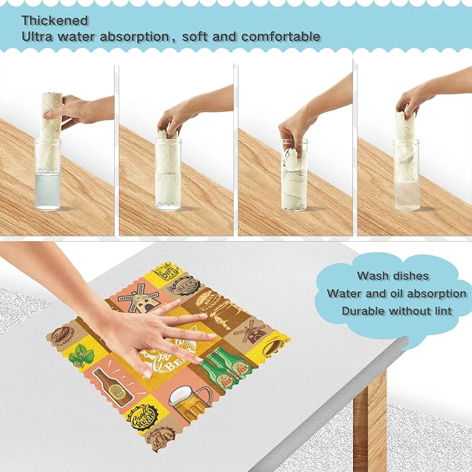 ALAZA Dish Towels Kitchen Cleaning Cloths Vintage Beer Dish Cloths Absorbent - Image 4