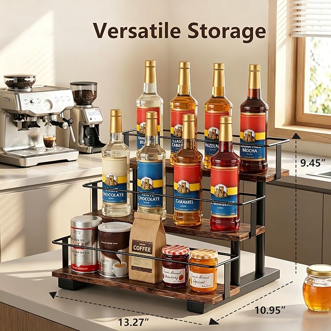 3-Tier Coffee Syrup Organizer Rack – Holds 12 Syrup Bottles, Stepped Display - Image 4