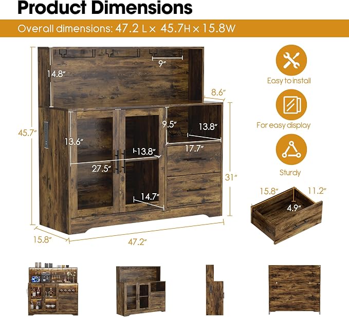 Grepatio Bar Cabinet with Wine Rack, Liquor Cabinet with RGB Light, Coffee Bar - Image 2