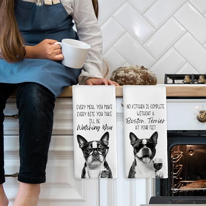 Boston Terrier Kitchen Towels Set of 2, Dog Kitchen Accessories, Bar Decor - Image 3