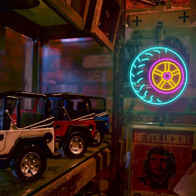 Automobile Tire Neon Sign USB Powered Wheel Neon Light Garage Tire Light Up Sign - Image 6