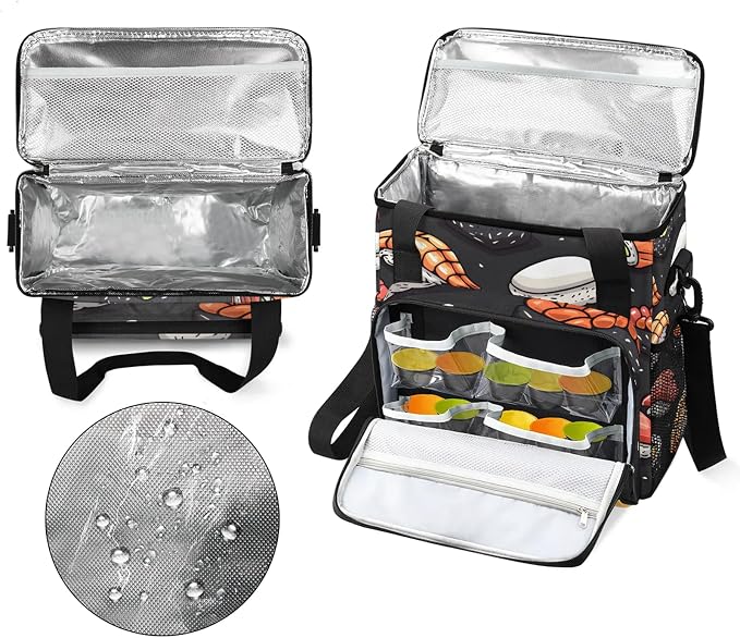 Sushi Coffee Maker Travel Bag, Food Insulated Grocery Bag Travel Picnic - Image 3