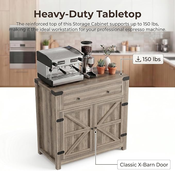 YESHOMY Kitchen Storage Cabinet, Coffee Bar Cabinet, Farmhouse Sideboard Buffet - Image 4