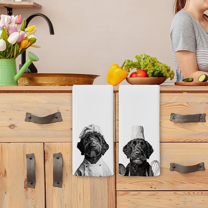 Funny Chef Black Goldendoodle Kitchen Towels Set of 2, Dog Mom Lovers Owner - Image 4