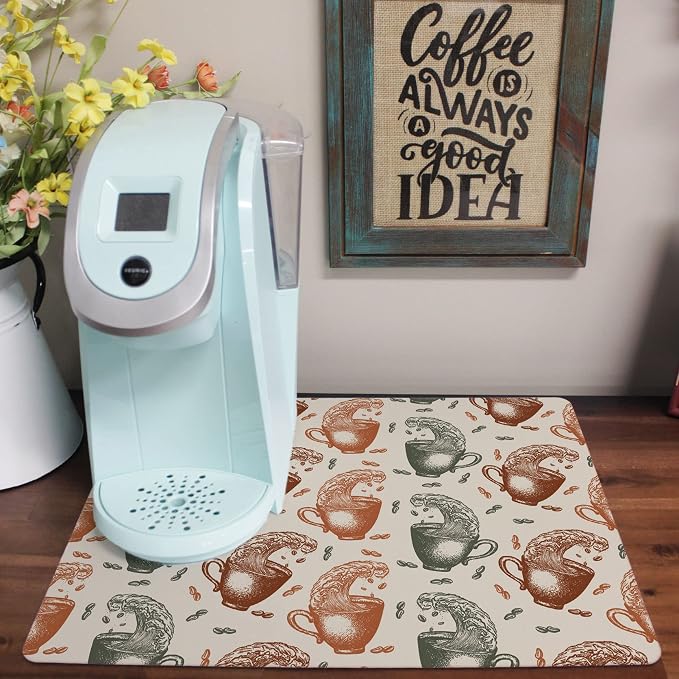 Coffee Maker Mat for Countertop – Absorbent, Non-Slip Coffee Bar Mat, Protects - Image 5