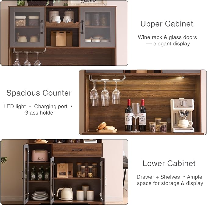 Fatmok 71" Pantry Cabinet with Wine Rack and Charging Station, Adjustable - Image 3