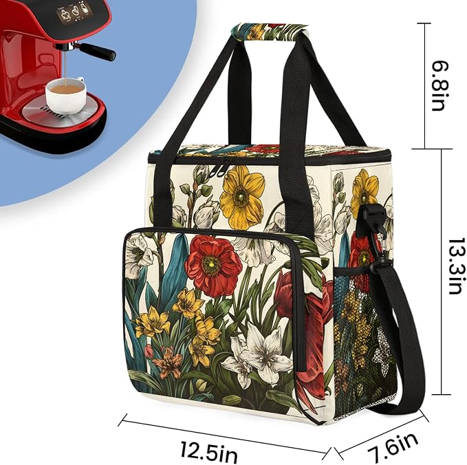 Spring Watercolor Red Beige Poppy Coffee Maker Carring Bag, Large Insulated - Image 2