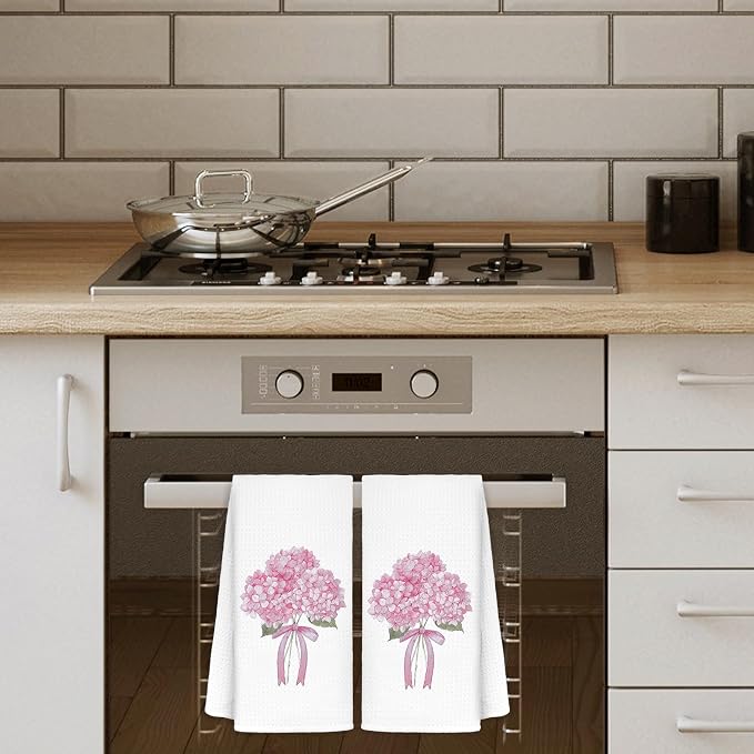 Coquette Pink Hydrangea Floral Hand Towels - Image 2