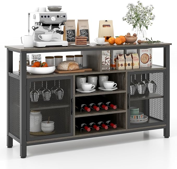 Giantex Coffee Bar Cabinet for Liquor and Glasses, 6 Rows of Wine Glass Holders by Giantex