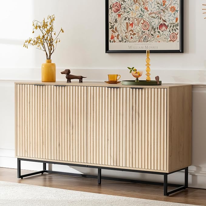 Fluted Storage Cabinet with 4 Doors, Light Oak - Image 3