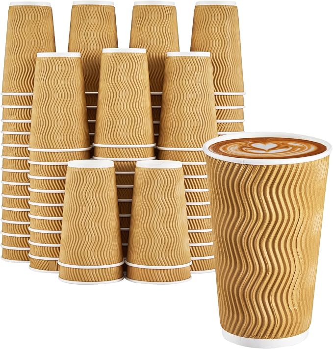 Clawsoff 90 Pack 16 oz Disposable Coffee Cups No Lids, Champagne Insulated by BuyNow