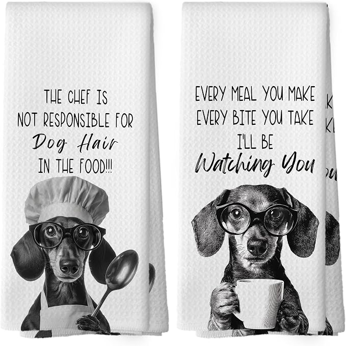 Funny Dachshund Kitchen Towels Set of 2, Dog Kitchen Accessories, Coffee by Mcehtle