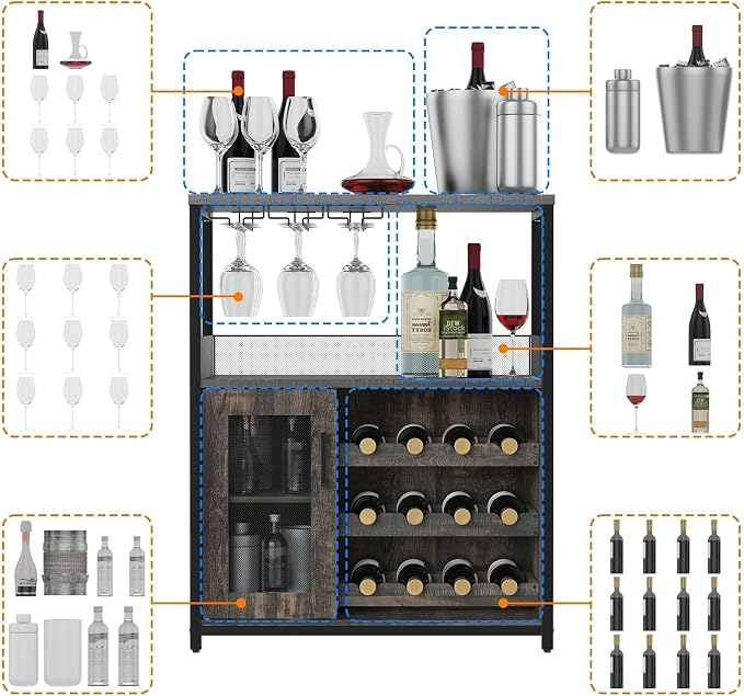 IDEALHOUSE 3-Tier Wine Bar Cabinet - Image 7