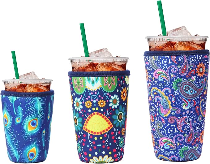 3Pcs Reusable Insulated Neoprene Iced Coffee Cold Soda Cup Sleeve | Blue by LYDTICK
