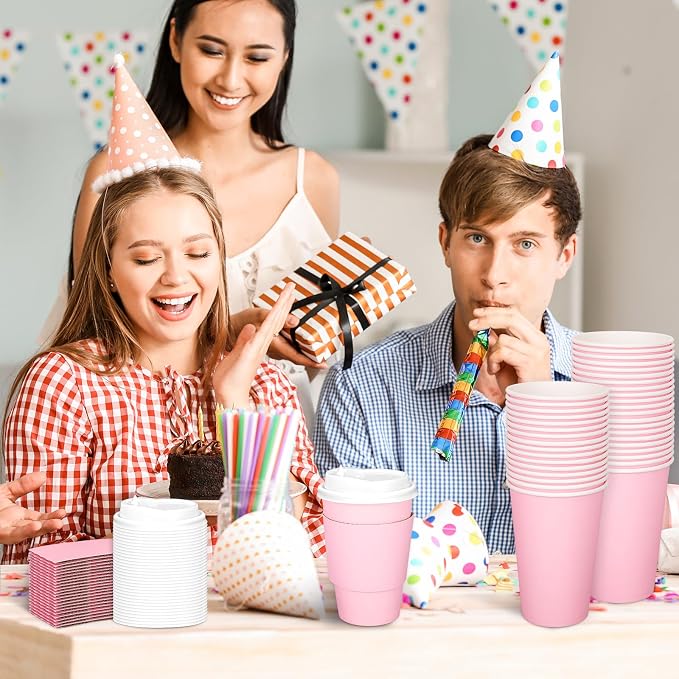 JarThenaAMCS 50Set Pink Disposable Coffee Cups - Image 6
