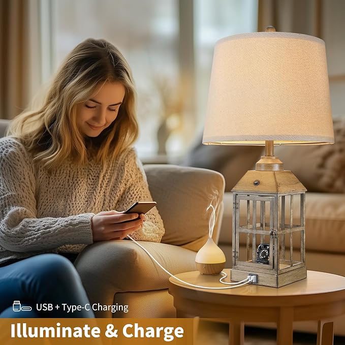 25" Farmhouse Table Lamps for Living Room, Table Lamps Set of 2 - Image 6
