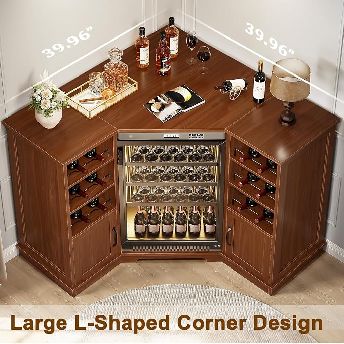 HSH Corner Bar Cabinet with Mini Fridge Space, Modern Wood Bar Cabinet with - Image 3