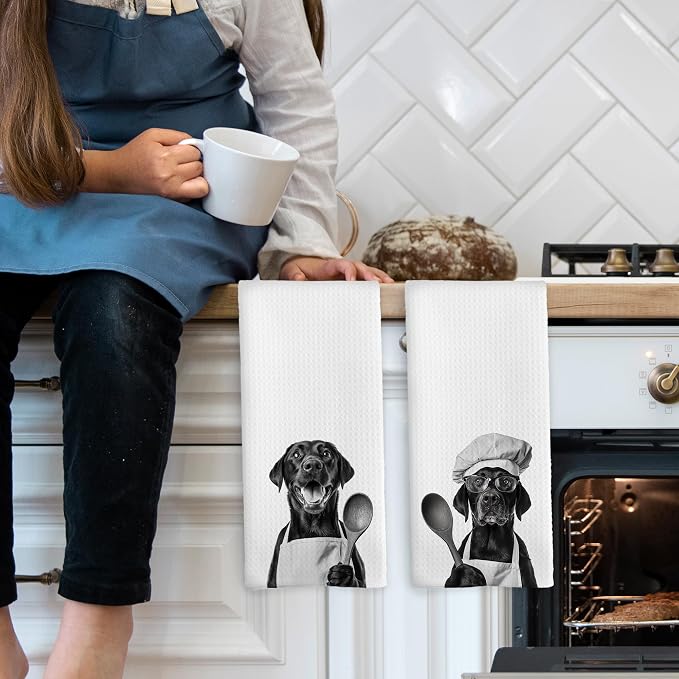 Funny Black Labrador Kitchen Towels Set of 2, Dog Kitchen Accessories, Dog Chef - Image 3