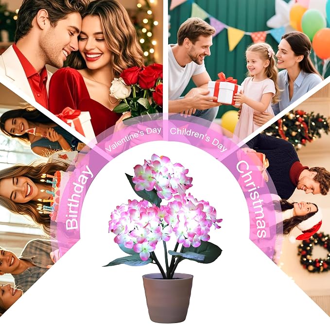 Pink Artificial Hydrangea LED Flower Pot - Image 8