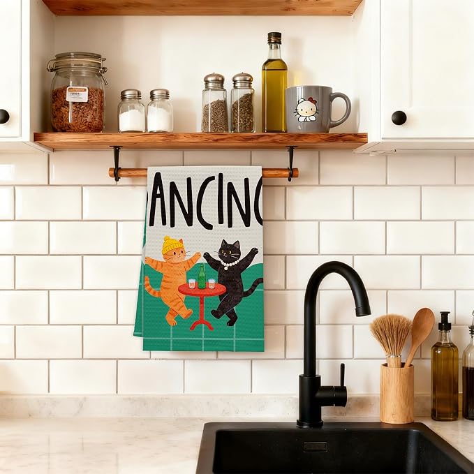 Funny Kitchen Towels, Dancing Cats Dish Towels, Soft Absorbent Hand Towel - Image 3