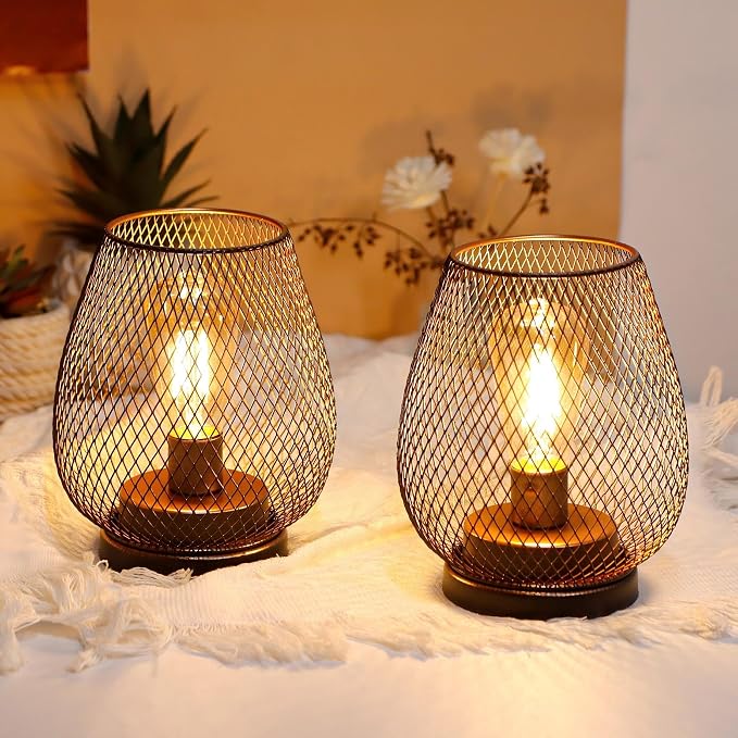JHY DESIGN Set of 4 Metal Cage LED Lantern Battery Powered Cordless Accent Light - Image 4