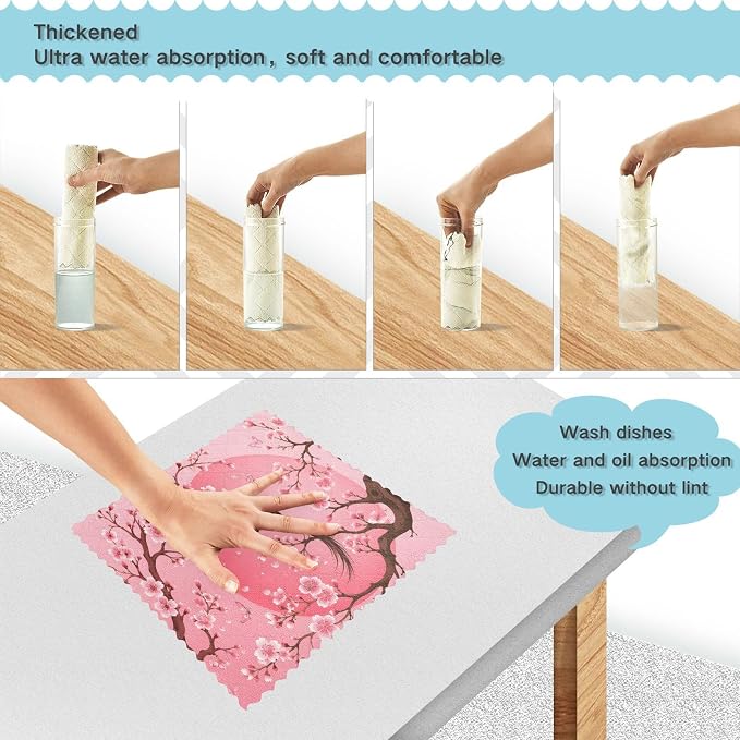 ALAZA Dish Towels Kitchen Cleaning Cloths Pink Japanese Cherry Blossom Sakura - Image 4