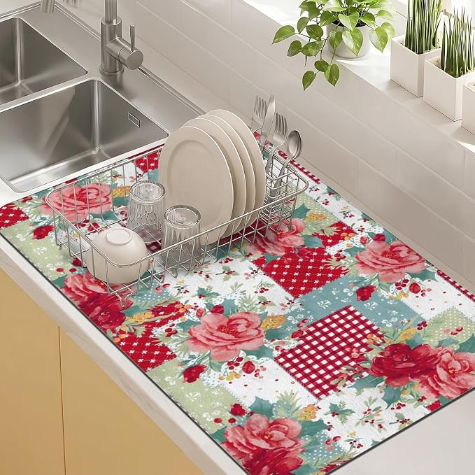 Kitchen Countertop Dish Drying Mat, Super Absorbent Coffee Bar Mat by Kuyig+Home