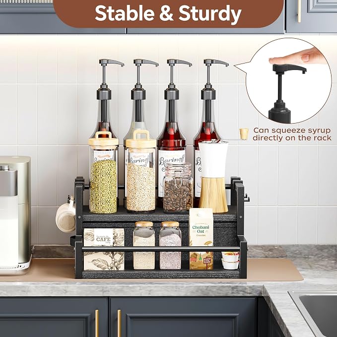 Homeiju Coffee Syrup Organizer Rack, 2-Tier Bottle Coffee Bar Accessories - Image 5