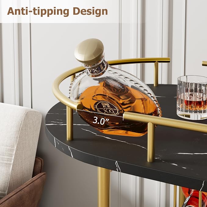 GarveeHome 3-Tier Bar Cart on Wheels, Mobile Serving Cart - Image 3