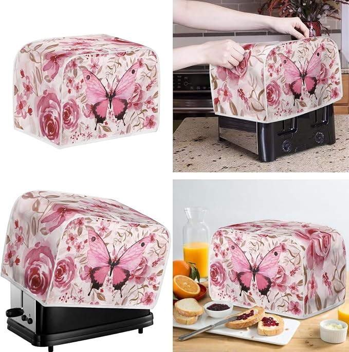 doginthehole Pink Butterfly Blender Cover and Toaster Cover 4 Slice Bread Maker - Image 2