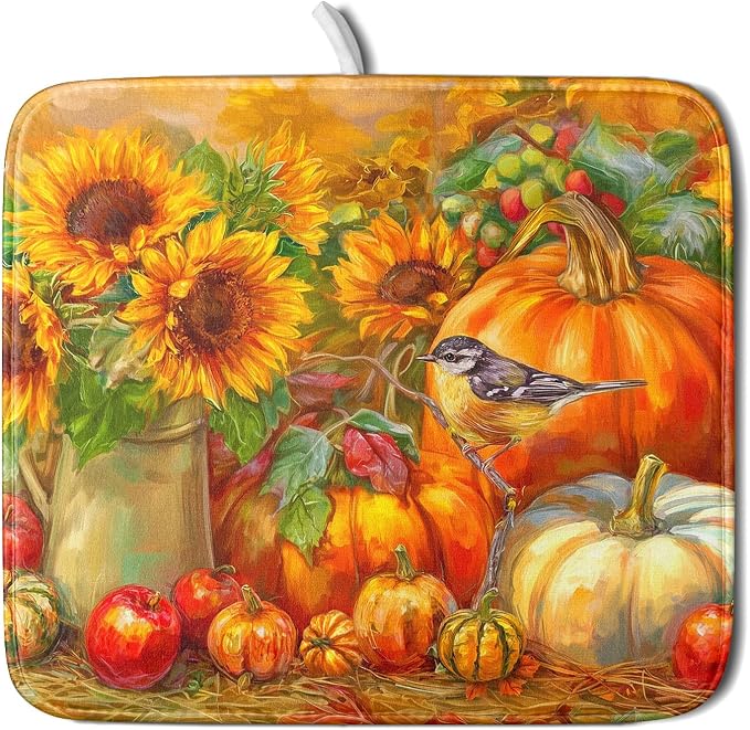 Giwawa Vintage Fall Autumn Dish Drying Mat 16"x18" Small Rustic Pumpkin by Giwawa