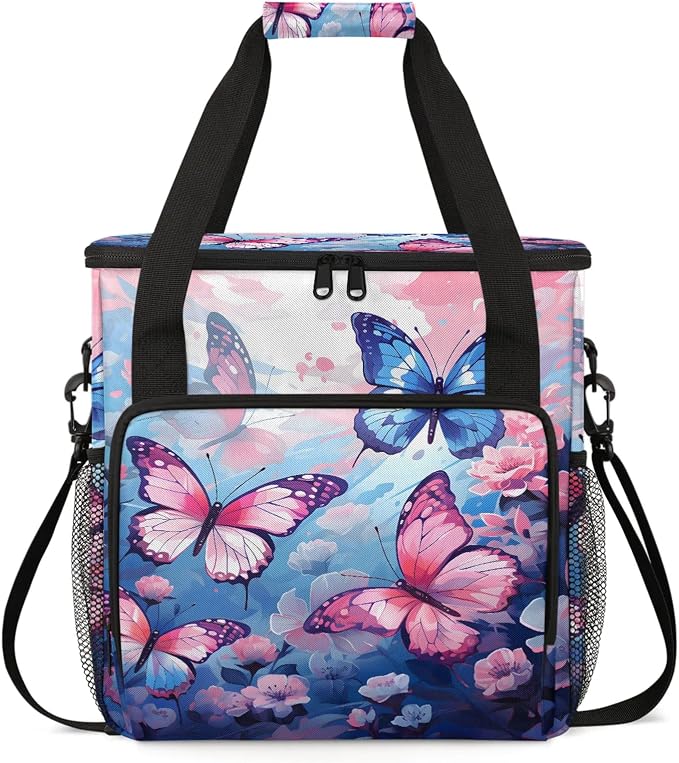 Pink Blue Butterfly Coffee Maker Carring Bag, Large Insulated Storage Organizer by Home